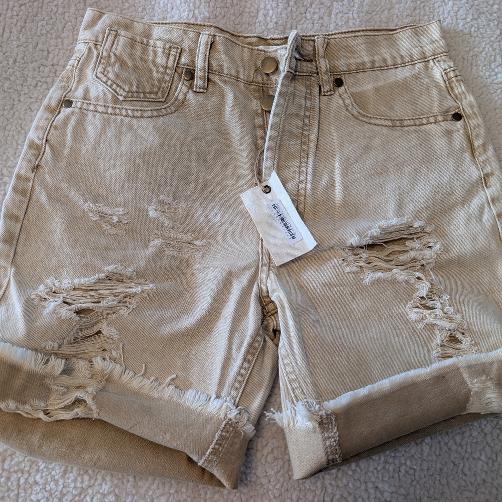 Easel Cream Denim Shorts